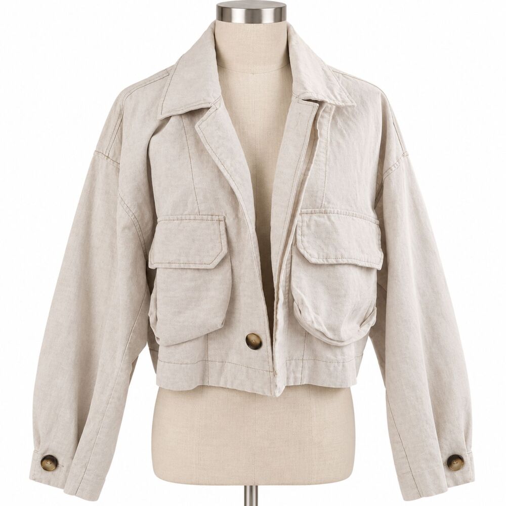 Baum und Pferdgarten Cream Cropped Utility Jacket Danish Scandi Women Large NWOT